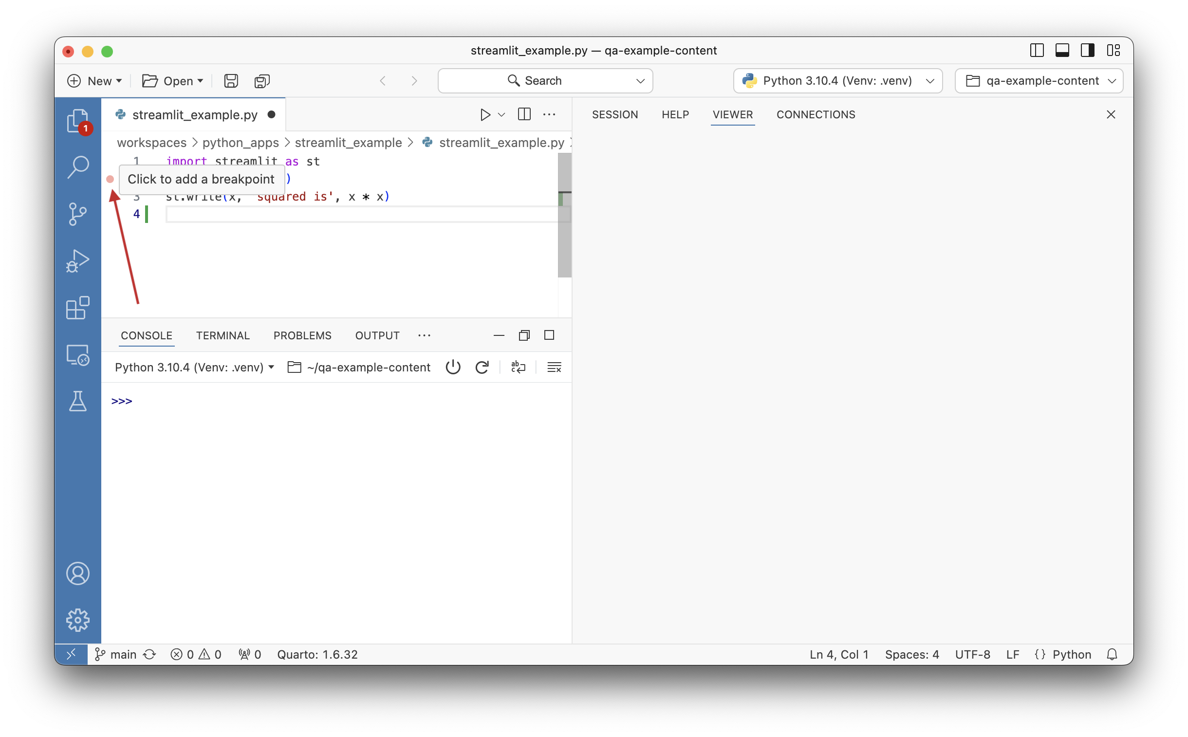 Editor margin area for adding breakpoints