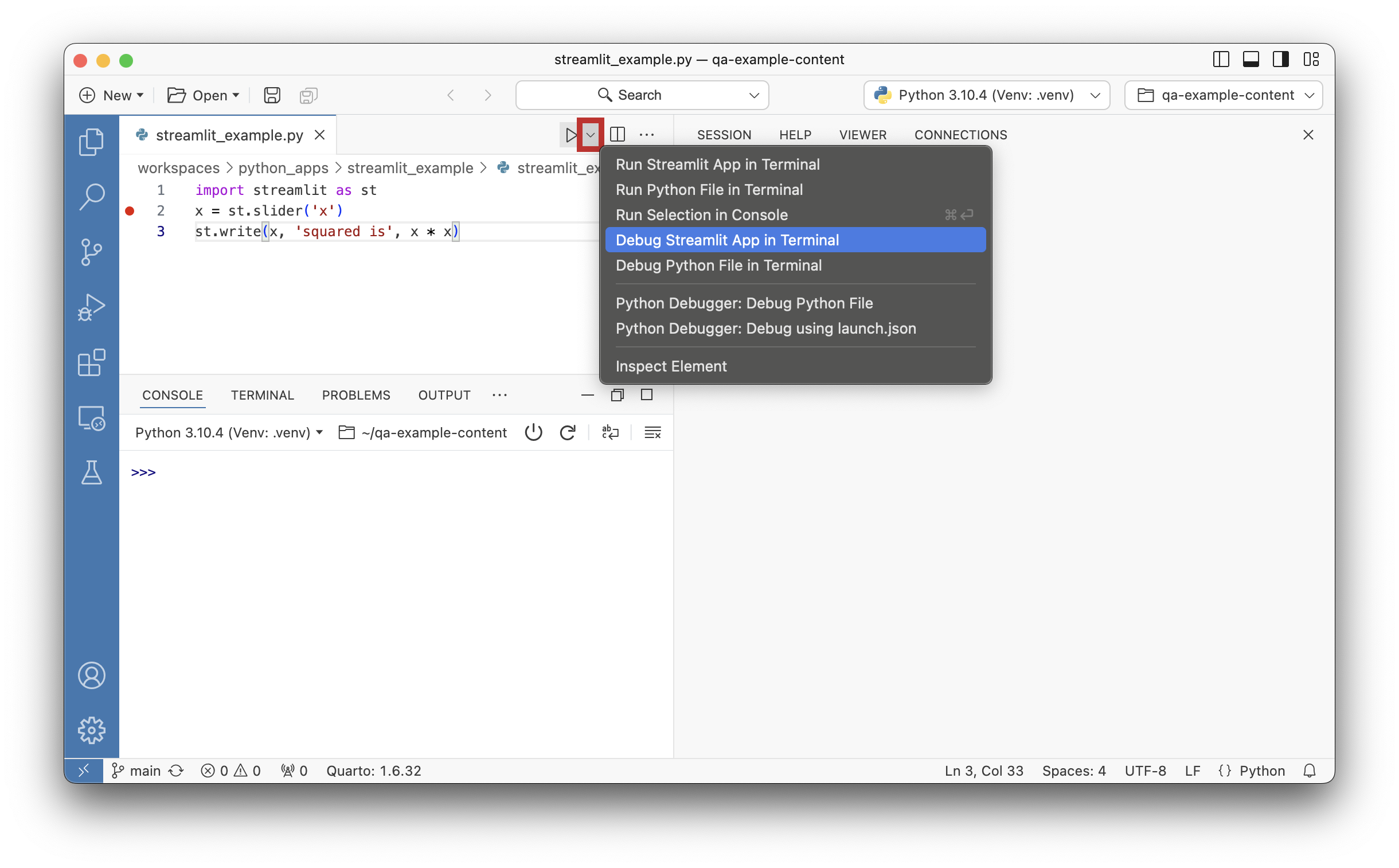 Play button drop-down context menu